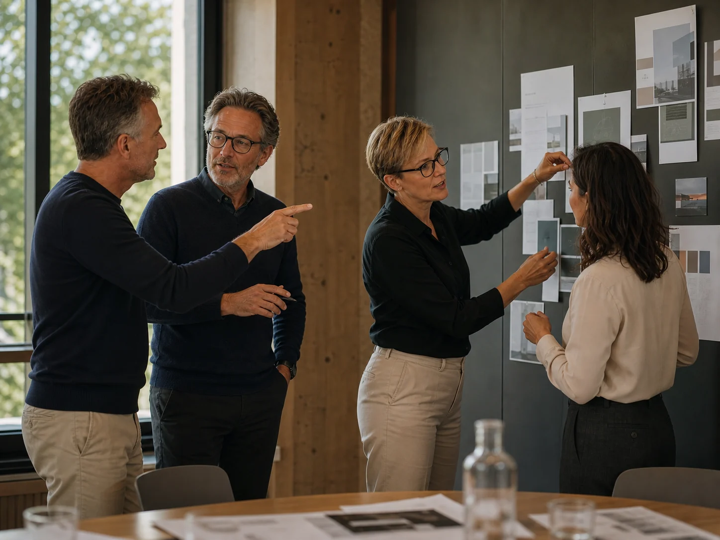 Senior specialists and a client leader reviewing a technology operating model together